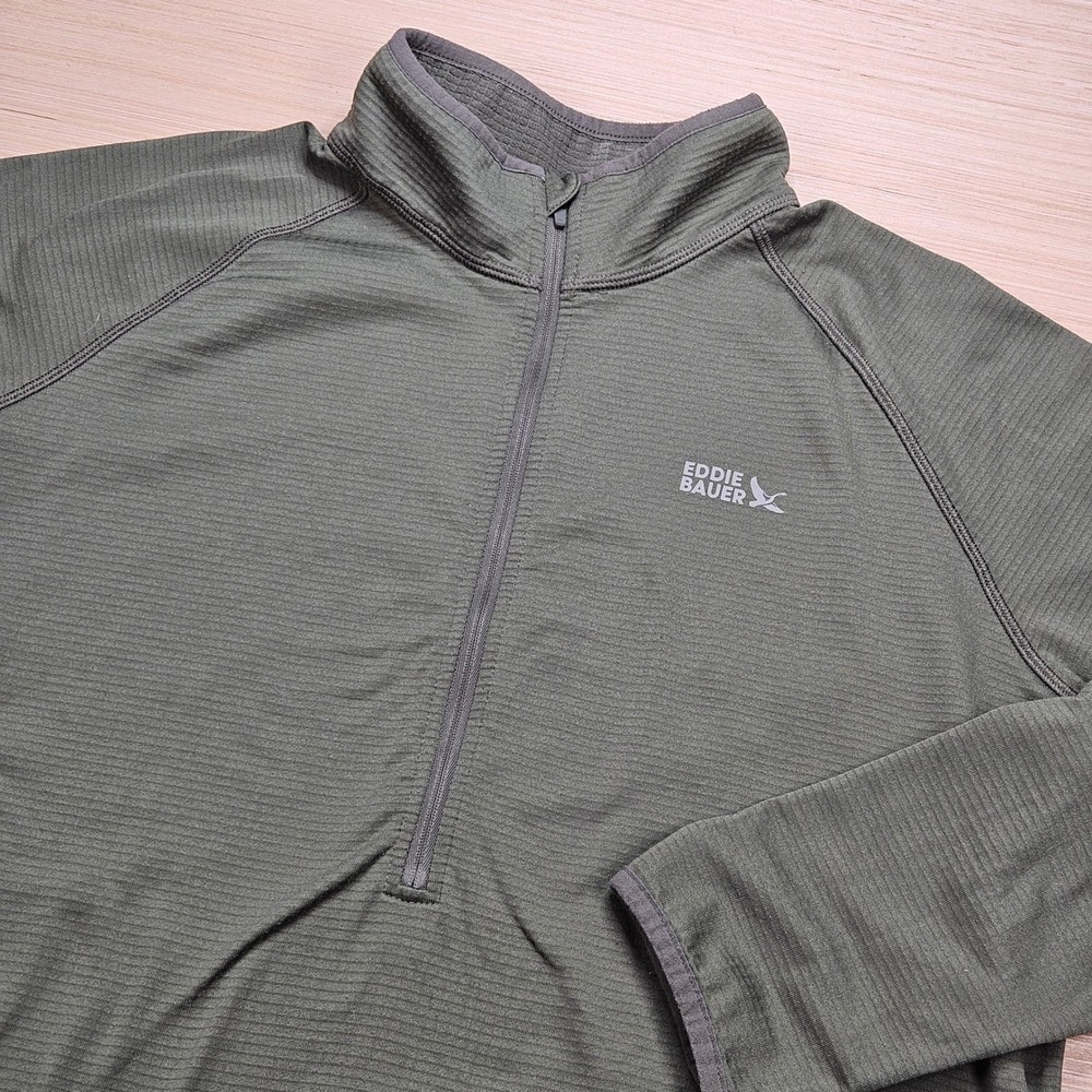Eddie Bauer Quarter Zip Waffle Knit Pullover Women XL Green Activewear